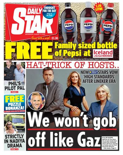 Daily Star Newspaper Front Page (UK) for 13 August 2025