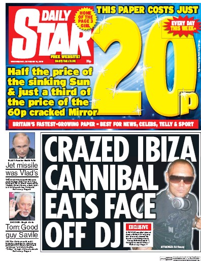 Daily Star Newspaper Front Page (UK) for 14 October 2015