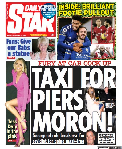 Daily Star Newspaper Front Page (UK) for 14 December 2020