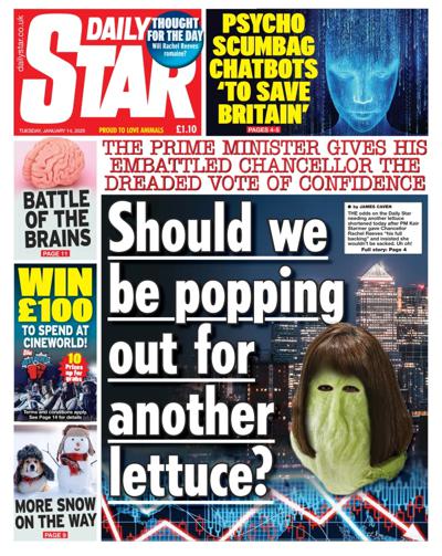 Daily Star Newspaper Front Page (UK) for 14 January 2025