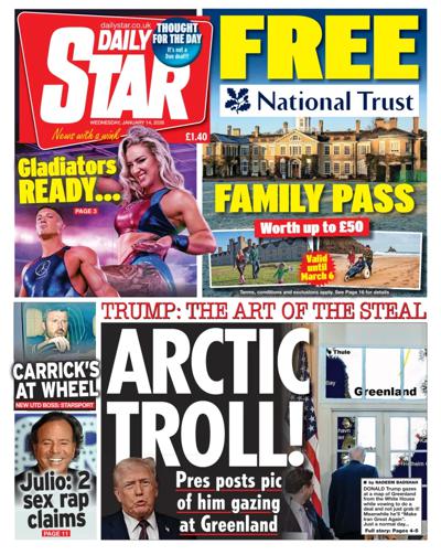 Daily Star Newspaper Front Page (UK) for 14 January 2026