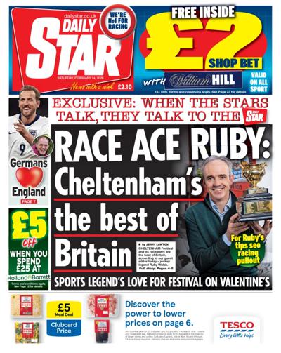 Daily Star Newspaper Front Page (UK) for 14 February 2026