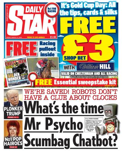 Daily Star Newspaper Front Page (UK) for 14 March 2025