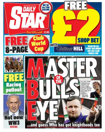 Daily Star Newspaper Front Page (UK) for 14 June 2025