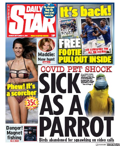 Daily Star Newspaper Front Page (UK) for 14 September 2020