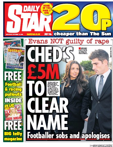 Daily Star Newspaper Front Page (UK) for 15 October 2016