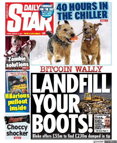 Daily Star Newspaper Front Page (UK) for 15 January 2021