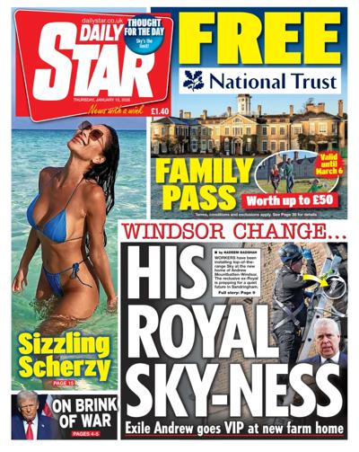 Daily Star Newspaper Front Page (UK) for 15 January 2026