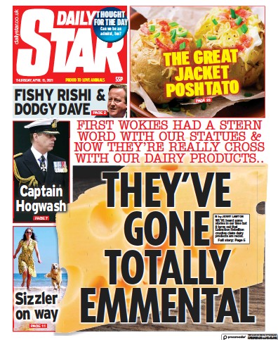 Daily Star Newspaper Front Page (UK) for 15 April 2021