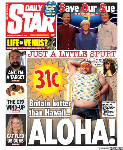 Daily Star Newspaper Front Page (UK) for 15 September 2020