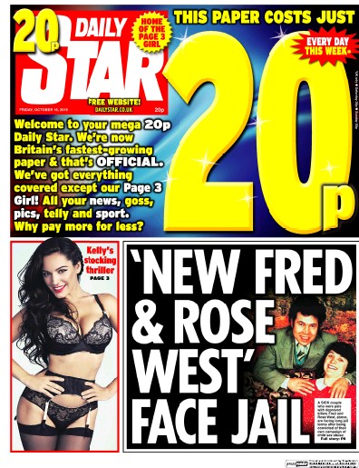 Daily Star Newspaper Front Page (UK) for 16 October 2015