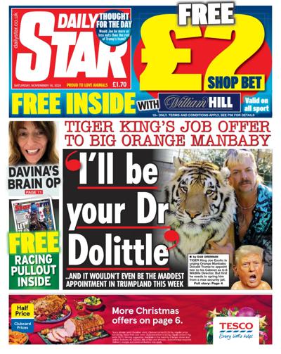 Daily Star Newspaper Front Page (UK) for 16 November 2024