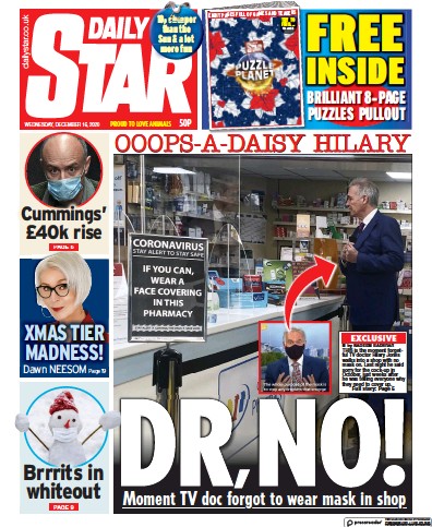 Daily Star Newspaper Front Page (UK) for 16 December 2020