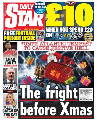 Daily Star Newspaper Front Page (UK) for 16 December 2024