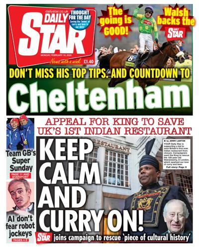 Daily Star Newspaper Front Page (UK) for 16 February 2026