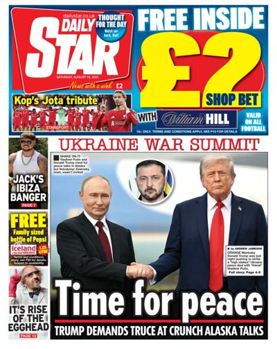 Daily Star Newspaper Front Page (UK) for 16 August 2025