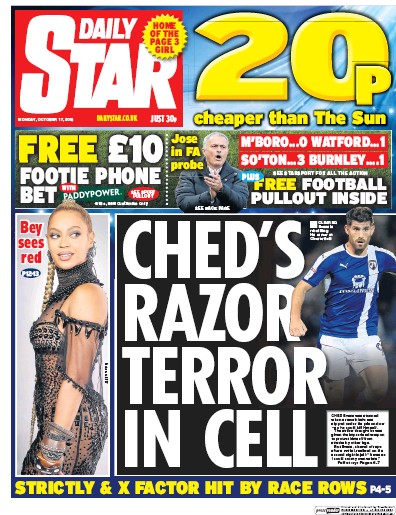 Daily Star Newspaper Front Page (UK) for 17 October 2016