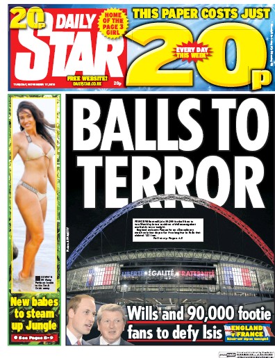 Daily Star Newspaper Front Page (UK) for 17 November 2015