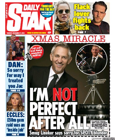 Daily Star Newspaper Front Page (UK) for 17 December 2019