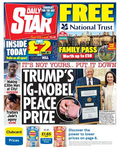 Daily Star Newspaper Front Page (UK) for 17 January 2026