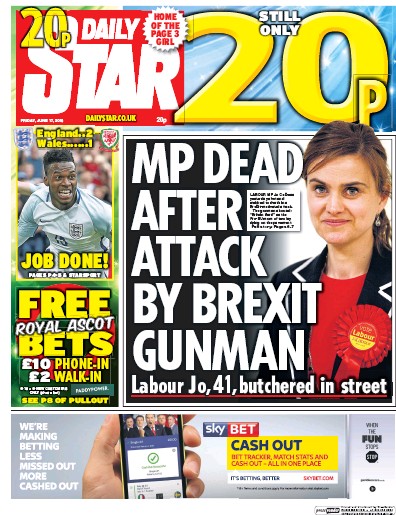 Daily Star Newspaper Front Page (UK) for 17 June 2016