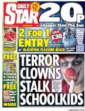 Daily Star (UK) Newspaper Front Page for 17 September 2016