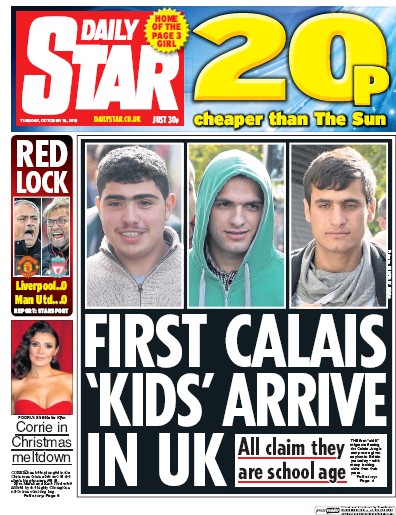 Daily Star Newspaper Front Page (UK) for 18 October 2016