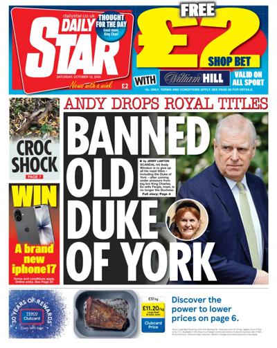 Daily Star Newspaper Front Page (UK) for 18 October 2025