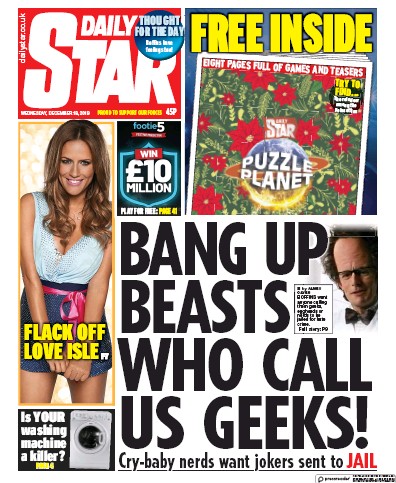 Daily Star Newspaper Front Page (UK) for 18 December 2019