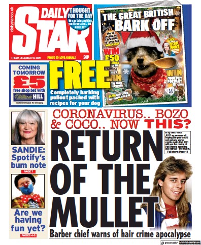 Daily Star Newspaper Front Page (UK) for 18 December 2020