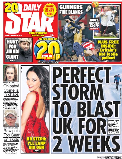 Daily Star Newspaper Front Page (UK) for 18 January 2016