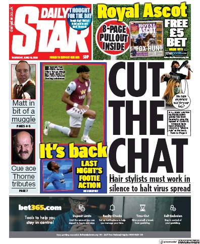 Daily Star Newspaper Front Page (UK) for 18 June 2020