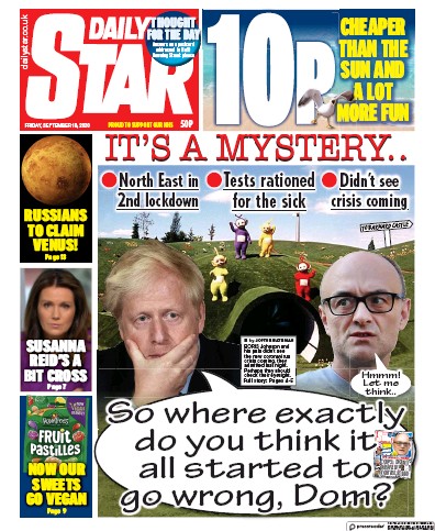 Daily Star Newspaper Front Page (UK) for 18 September 2020