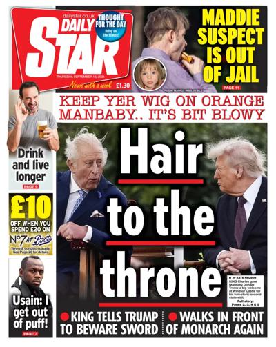 Daily Star Newspaper Front Page (UK) for 18 September 2025