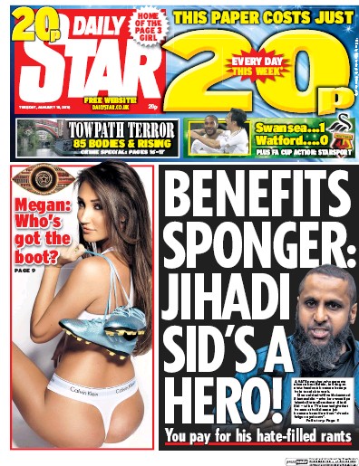 Daily Star Newspaper Front Page (UK) for 19 January 2016