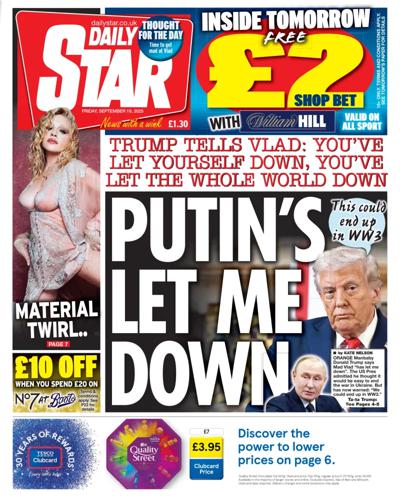 Daily Star Newspaper Front Page (UK) for 19 September 2025