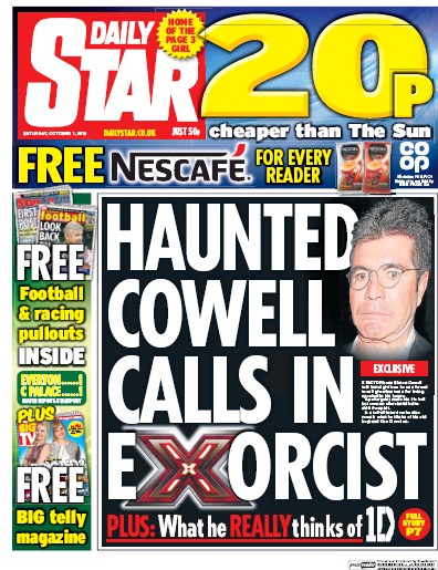 Daily Star Newspaper Front Page (UK) for 1 October 2016