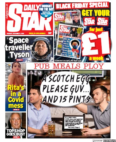 Daily Star Newspaper Front Page (UK) for 1 December 2020