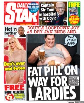 Daily Star (UK) Newspaper Front Page for 1 February 2021