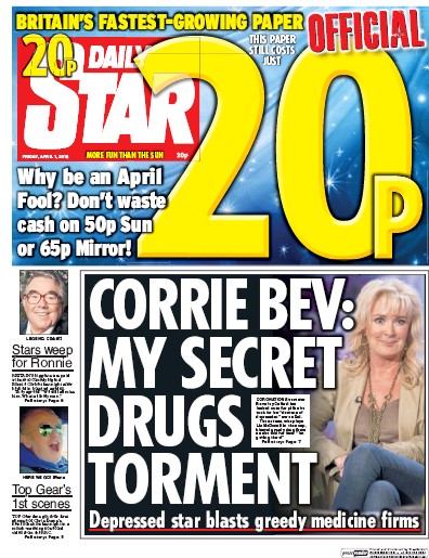 Daily Star Newspaper Front Page (UK) for 1 April 2016