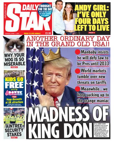 Daily Star Newspaper Front Page (UK) for 1 April 2025