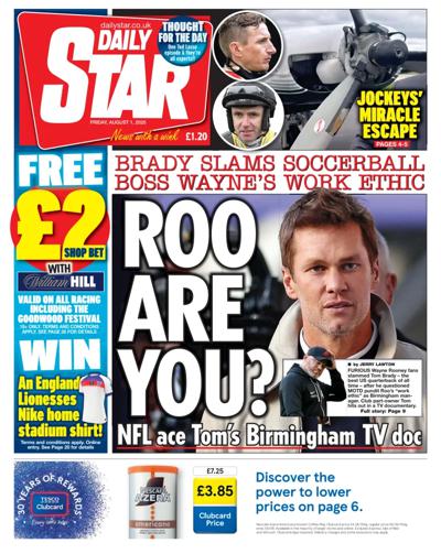 Daily Star Newspaper Front Page (UK) for 1 August 2025