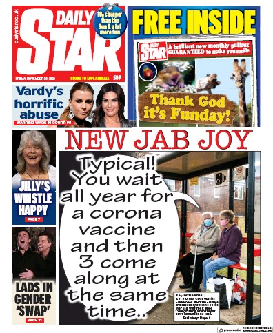 Daily Star Newspaper Front Page (UK) for 20 November 2020