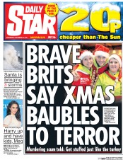 Daily Star (UK) Newspaper Front Page for 21 December 2016