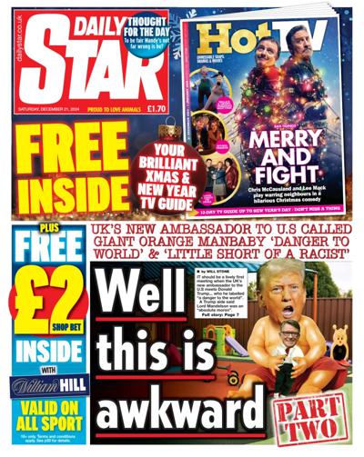 Daily Star Newspaper Front Page (UK) for 21 December 2024