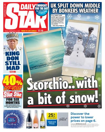 Daily Star Newspaper Front Page (UK) for 21 February 2025