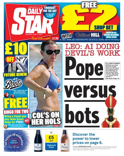 Daily Star Newspaper Front Page (UK) for 21 June 2025