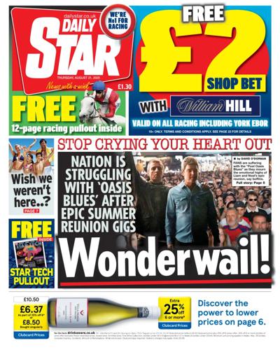 Daily Star Newspaper Front Page (UK) for 21 August 2025