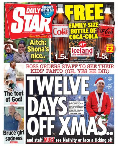 Daily Star Newspaper Front Page (UK) for 22 November 2025