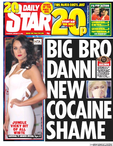 Daily Star Newspaper Front Page (UK) for 22 January 2016